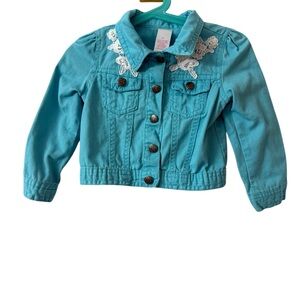 Kids Teal Denim Jacket with Lace Collar